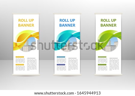Wave design roll up vertical banner, business design template, vector illustration