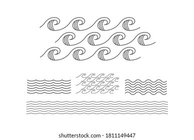 Wave Design set, line style wave design template, vector Illustration