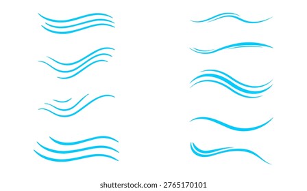 Wave design silhouette icon set in vector style showing water, ocean, and decorative flow patterns. EPS Vector.