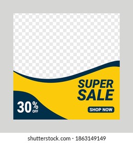 Wave design social media banner template for promos and discounts, abstract background vector design with unique yellow color