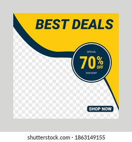 Wave design social media banner template for promos and discounts, abstract background vector design with unique yellow color