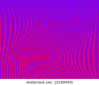 Wellendesign mit wirbelnden Linien. Helle Neonfarbe, violett und rosa. Digitales Bild mit psychedelischen Streifen. Vektorgrafik  