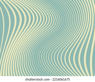 Diseño ondulado con líneas giratorias. Color amarillo pálido y menta. Estilo retro vintage. Imagen digital con franjas psicodélicas. Ilustración del vector  