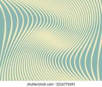 Wave design with swirl lines. Pale  colour yellow and mint. Retro vintage style. Digital image with a psychedelic stripes. Vector illustration  