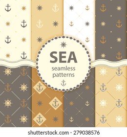 Wave different seamless patterns Vector illustration for abstract aqua design. Endless texture can be used for fills, web page background, surface. Set of blue wallpaper with curves.