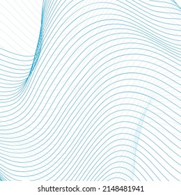 Wave distorted texture of blue color. Abstract dynamical rippled surface. Vector stripe deformation background.