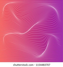 Wave distorted texture of color gradation. Abstract dynamical rippled surface. Vector stripe deformation background.