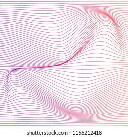 Wave distorted texture of color gradation. Abstract dynamical rippled surface. Vector stripe deformation background.
