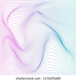 Wave distorted texture of color gradation. Abstract dynamical rippled surface. Vector stripe deformation background.
