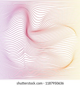 Wave distorted texture of color gradation. Abstract dynamical rippled surface. Vector stripe deformation background.