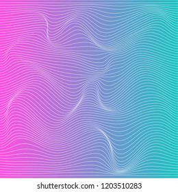 Wave distorted texture of color gradation. Abstract dynamical rippled surface. Vector stripe deformation background.