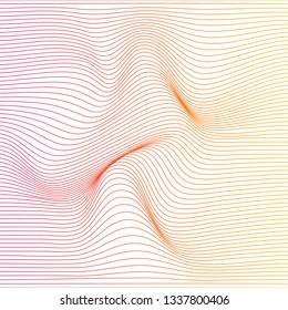 Wave distorted texture of color gradation. Abstract dynamical rippled surface. Vector stripe deformation background.