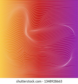 Wave distorted texture of color gradation. Abstract dynamical rippled surface. Vector stripe deformation background.