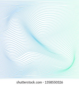 Wave distorted texture of color gradation. Abstract dynamical rippled surface. Vector stripe deformation background.