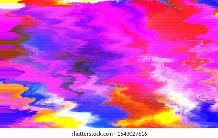 Wave distortion of a broken television broadcast. Error playing damaged video file. Abstract background pixel glitch texture. Vector illustration.