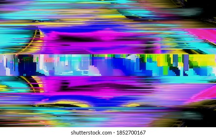 Wellenverzerrung von Fernsehsendungen. Digitales Pixelrauschen. Fehlerhaftes Videosignal. Abstrakter glitzernder Hintergrund. Vektorgrafik.