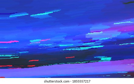 La distorsión de las ondas de televisión. Ruido de píxel digital. Fondo de textura de brillo abstracto. Ilustración vectorial.