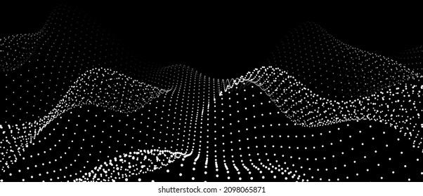 Wave of dots. Abstract background of points. Cyber particles. Big data stream. Vector illustration