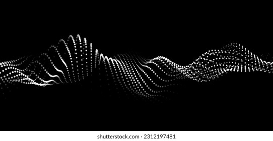 Wave of dots. Gradient wavy background. Abstract cyber backdrop of points. 3d vector illustration.