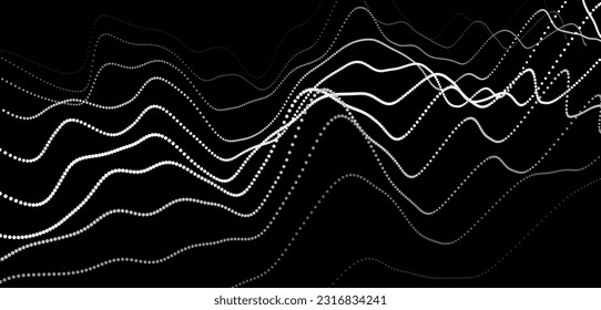 Wave of dots. Gradient wavy background. Abstract cyber backdrop of points. 3d vector illustration.