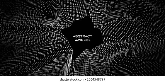wave dots halftone circle round lines dynamic smooth flowing gradient black white isolated on transparent background concept of technology, digital, communication, science, music vector illustration