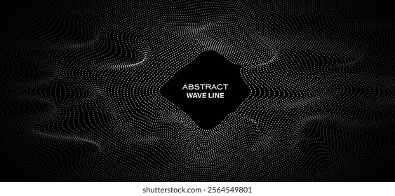wave dots halftone circle round lines dynamic smooth flowing gradient black white isolated on transparent background concept of technology, digital, communication, science, music vector illustration