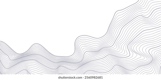 wave dots halftone lines dynamic smooth flowing gradient black white isolated on transparent background concept of technology, digital, communication, science, music vector illustration