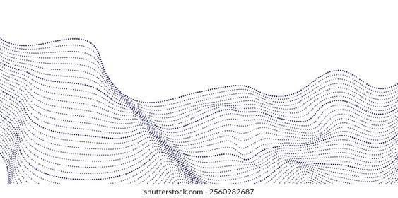 wave dots halftone lines dynamic smooth flowing gradient black white isolated on transparent background concept of technology, digital, communication, science, music vector illustration