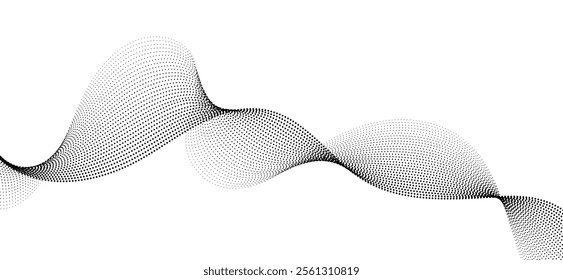 wave dots halftone lines dynamic smooth flowing gradient black white isolated on transparent background concept of technology, digital, communication, science, music vector illustration
