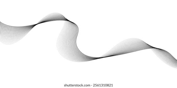 wave dots halftone lines dynamic smooth flowing gradient black white isolated on transparent background concept of technology, digital, communication, science, music vector illustration