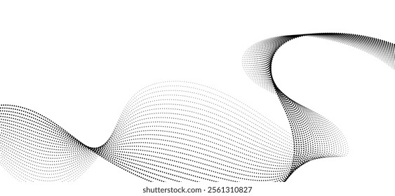 wave dots halftone lines dynamic smooth flowing gradient black white isolated on transparent background concept of technology, digital, communication, science, music vector illustration