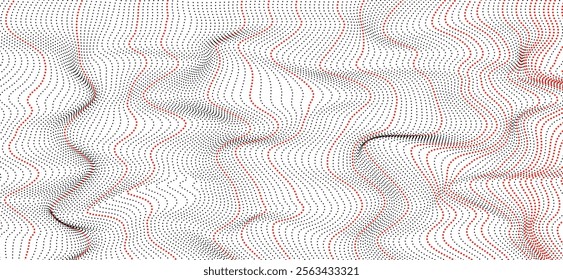 wave dots halftone lines dynamic smooth flowing gradient black white isolated on transparent background concept of technology, digital, communication, science, music vector illustration