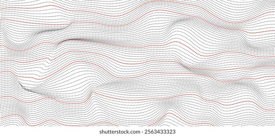 wave dots halftone lines dynamic smooth flowing gradient black white isolated on transparent background concept of technology, digital, communication, science, music vector illustration