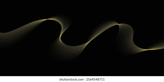 wave dots halftone lines dynamic smooth flowing gradient black gold isolated on transparent background concept of technology, digital, communication, science, music vector illustration