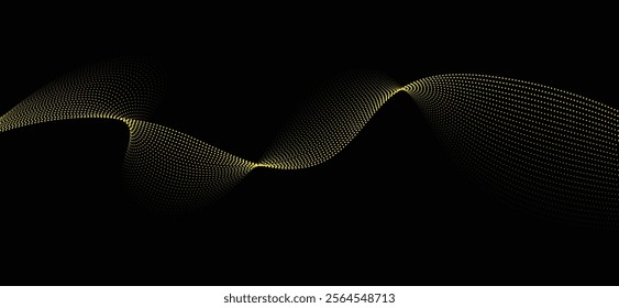 wave dots halftone lines dynamic smooth flowing gradient black gold isolated on transparent background concept of technology, digital, communication, science, music vector illustration