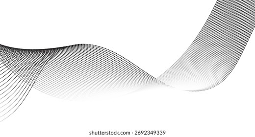 pontos de onda linhas de meio-tom dinâmico suave fluindo gradiente preto branco isolado no fundo transparente conceito de tecnologia, digital, comunicação, ciência, música vetor ilustração.eps10