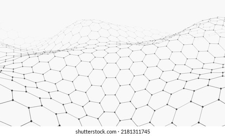 Wave of dots and lines. Network of dots. Smooth wave. Abstract hexagon gradient background. Vector illustration