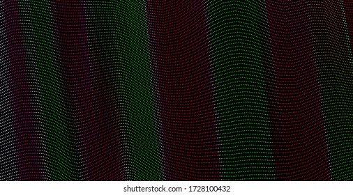 
Wave of dots on a green and red background.Dark light background
