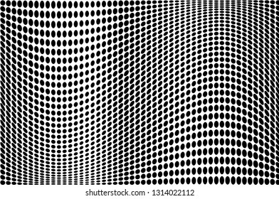 Wave dotted background. Abstract halftone futuristic twisted grunge pattern. Vector illustration black on white