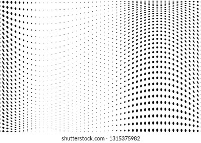 Wave dotted background. Abstract halftone futuristic twisted grunge pattern. Vector illustration black on white