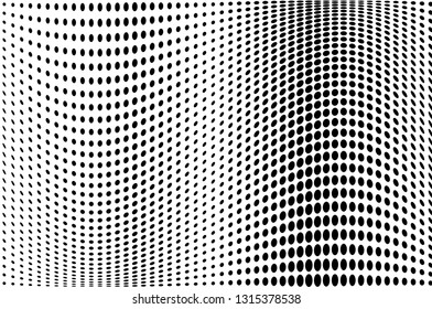 Wave dotted background. Abstract halftone futuristic twisted grunge pattern. Vector illustration black on white