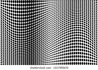 Wave dotted background. Abstract halftone futuristic twisted grunge pattern. Vector illustration black on white