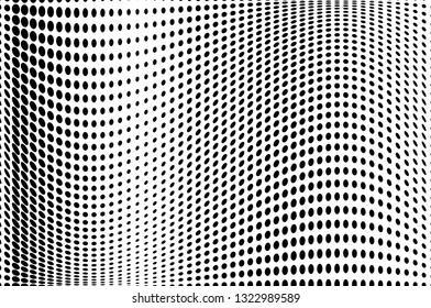 Wave dotted background. Abstract halftone futuristic twisted grunge pattern. Vector illustration black on white