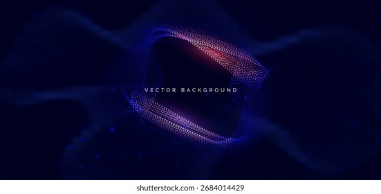 Onda punteada digital brillante sobre fondo oscuro. Concepto de ciencia de comunicación de datos de tecnología futurista. Ilustración vectorial