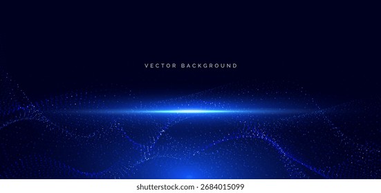 Onda punteada digital brillante sobre fondo oscuro. Concepto de ciencia de comunicación de datos de tecnología futurista. Ilustración vectorial