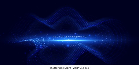Wave dotted digital glowing on dark background. Futuristic technology data communication science concept. Vector illustration