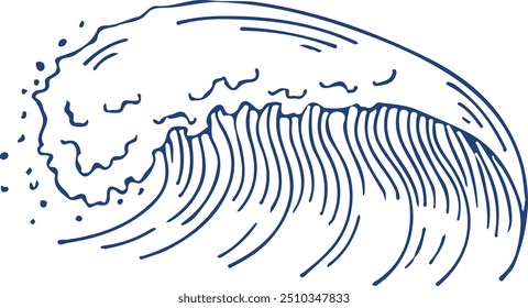 Wave drawing. Hand drawn ocean water splash