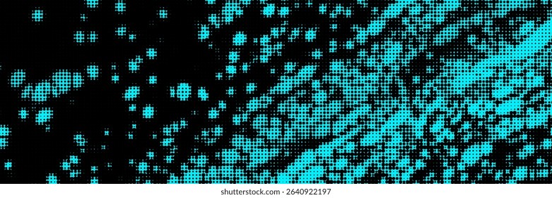 Wave dynamic halftone texture overlay background. Neon blue aura gradient. Modern grange design template