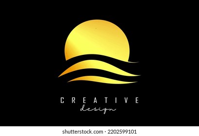 Wave effect golden letter O logo with leading lines. Letter with geometric and waves design.Vector Illustration with letter and creative cuts.