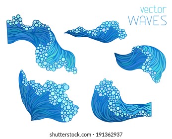 Wave elements isolated on white background. Hand-drawn elements for your design.